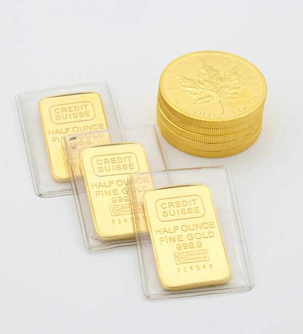 Gold Bullion Coins and Bars Illustration Image